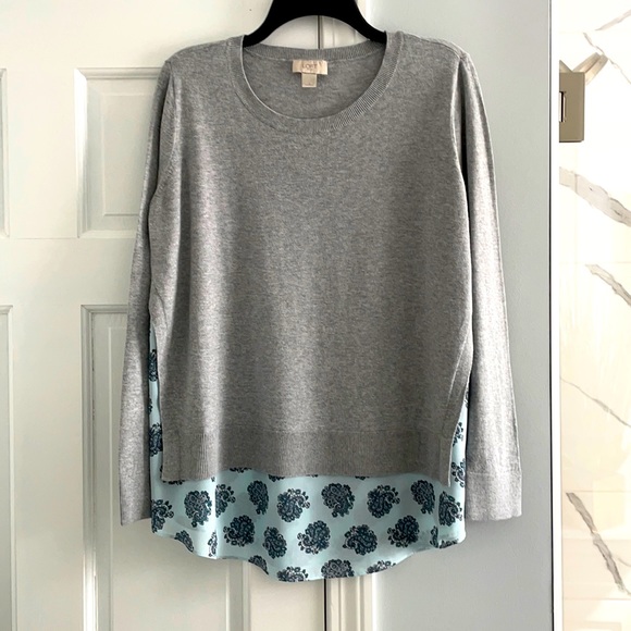 LOFT Sweaters - LOFT Outlet Gray and Paisley Mixed Media Sweater